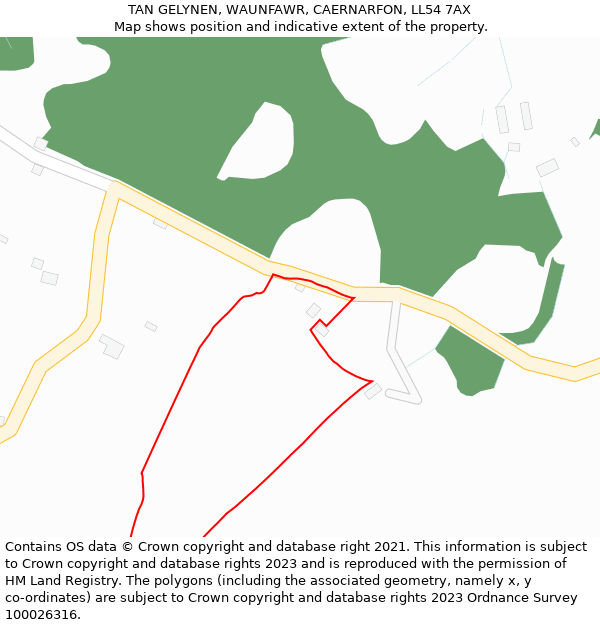 TAN GELYNEN, WAUNFAWR, CAERNARFON, LL54 7AX: Location map and indicative extent of plot