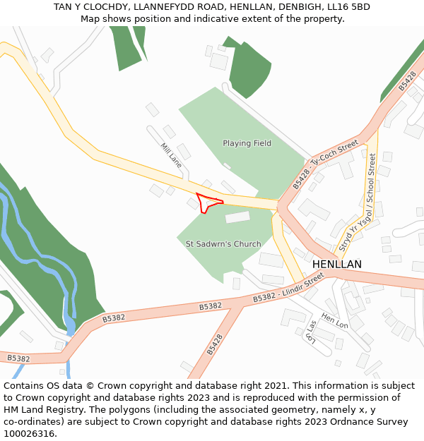 TAN Y CLOCHDY, LLANNEFYDD ROAD, HENLLAN, DENBIGH, LL16 5BD: Location map and indicative extent of plot