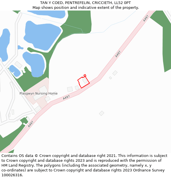 TAN Y COED, PENTREFELIN, CRICCIETH, LL52 0PT: Location map and indicative extent of plot