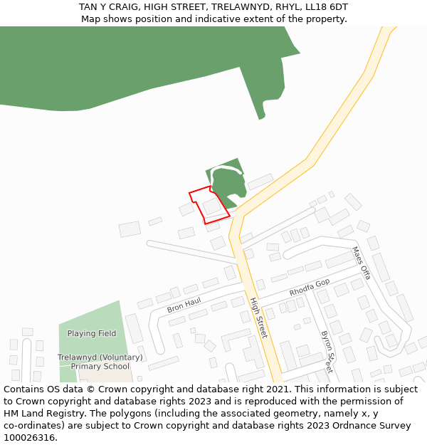 TAN Y CRAIG, HIGH STREET, TRELAWNYD, RHYL, LL18 6DT: Location map and indicative extent of plot