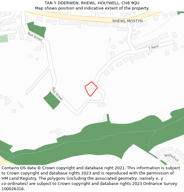 TAN Y DDERWEN, RHEWL, HOLYWELL, CH8 9QU: Location map and indicative extent of plot