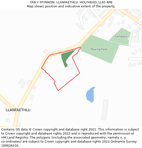 TAN Y FFYNNON, LLANFAETHLU, HOLYHEAD, LL65 4PB: Location map and indicative extent of plot