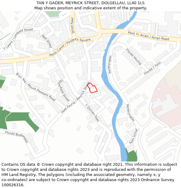 TAN Y GADER, MEYRICK STREET, DOLGELLAU, LL40 1LS: Location map and indicative extent of plot