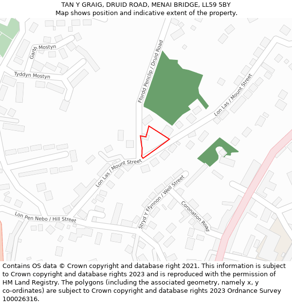 TAN Y GRAIG, DRUID ROAD, MENAI BRIDGE, LL59 5BY: Location map and indicative extent of plot