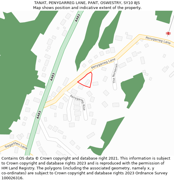 TANAT, PENYGARREG LANE, PANT, OSWESTRY, SY10 8JS: Location map and indicative extent of plot