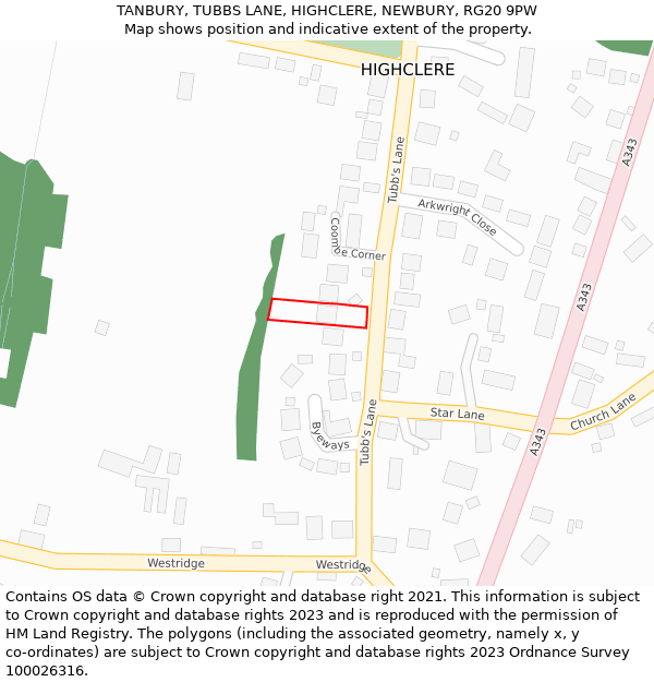 TANBURY, TUBBS LANE, HIGHCLERE, NEWBURY, RG20 9PW: Location map and indicative extent of plot