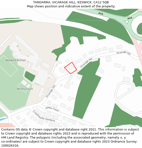 TANDARRA, VICARAGE HILL, KESWICK, CA12 5QB: Location map and indicative extent of plot