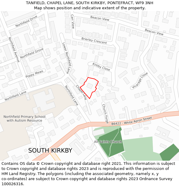 TANFIELD, CHAPEL LANE, SOUTH KIRKBY, PONTEFRACT, WF9 3NH: Location map and indicative extent of plot