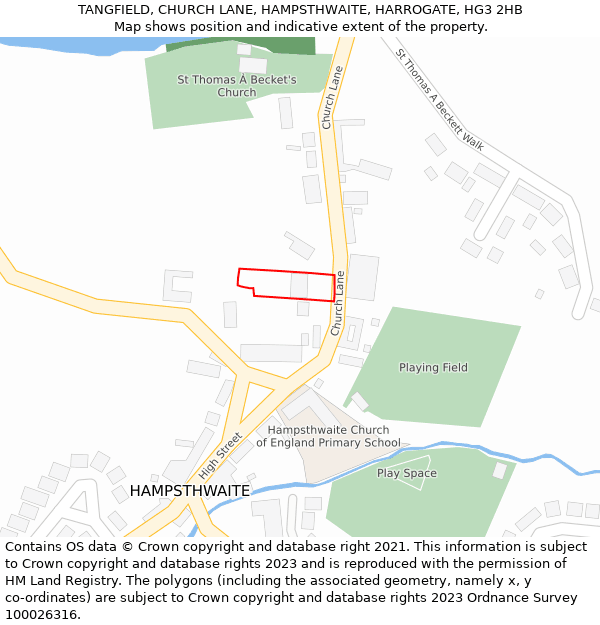 TANGFIELD, CHURCH LANE, HAMPSTHWAITE, HARROGATE, HG3 2HB: Location map and indicative extent of plot