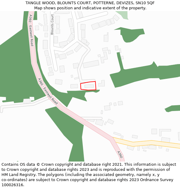TANGLE WOOD, BLOUNTS COURT, POTTERNE, DEVIZES, SN10 5QF: Location map and indicative extent of plot