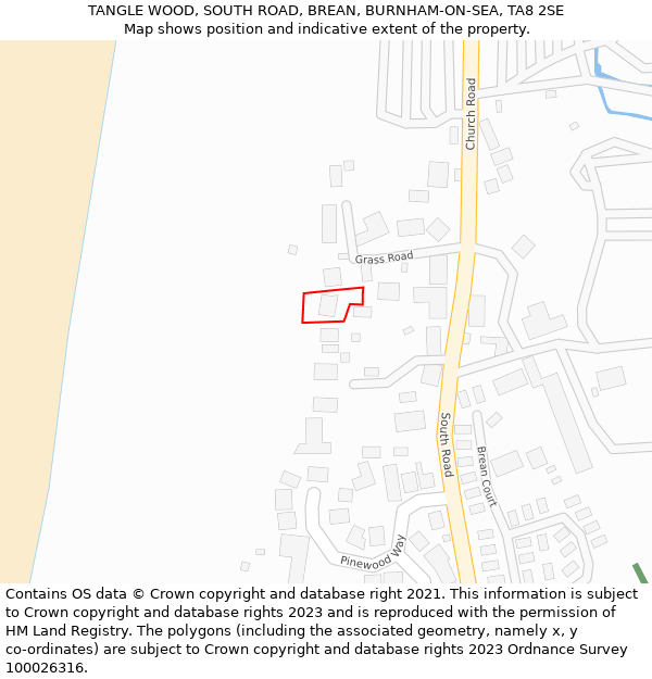 TANGLE WOOD, SOUTH ROAD, BREAN, BURNHAM-ON-SEA, TA8 2SE: Location map and indicative extent of plot