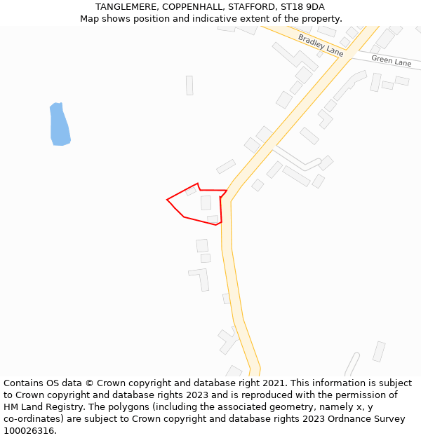 TANGLEMERE, COPPENHALL, STAFFORD, ST18 9DA: Location map and indicative extent of plot