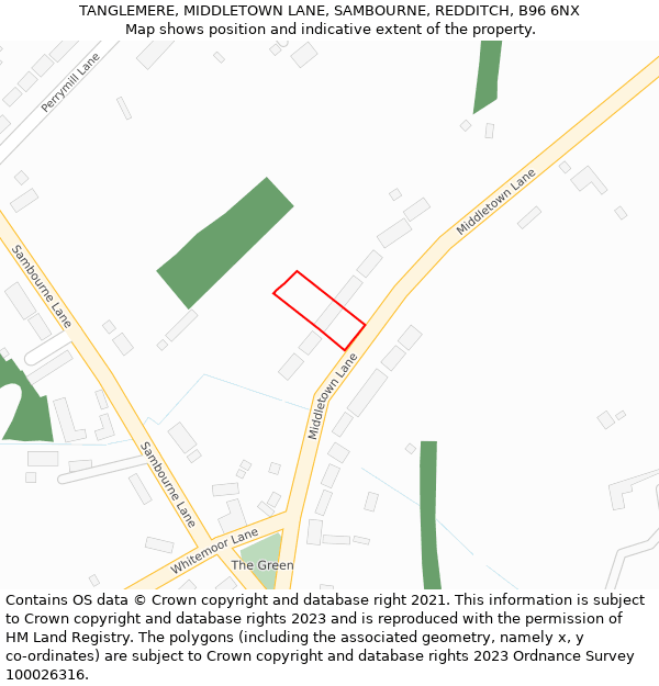 TANGLEMERE, MIDDLETOWN LANE, SAMBOURNE, REDDITCH, B96 6NX: Location map and indicative extent of plot