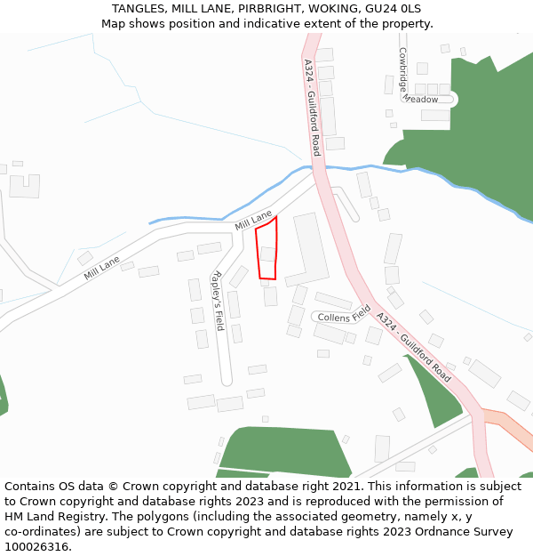 TANGLES, MILL LANE, PIRBRIGHT, WOKING, GU24 0LS: Location map and indicative extent of plot