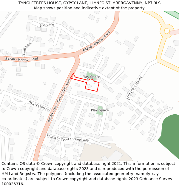 TANGLETREES HOUSE, GYPSY LANE, LLANFOIST, ABERGAVENNY, NP7 9LS: Location map and indicative extent of plot