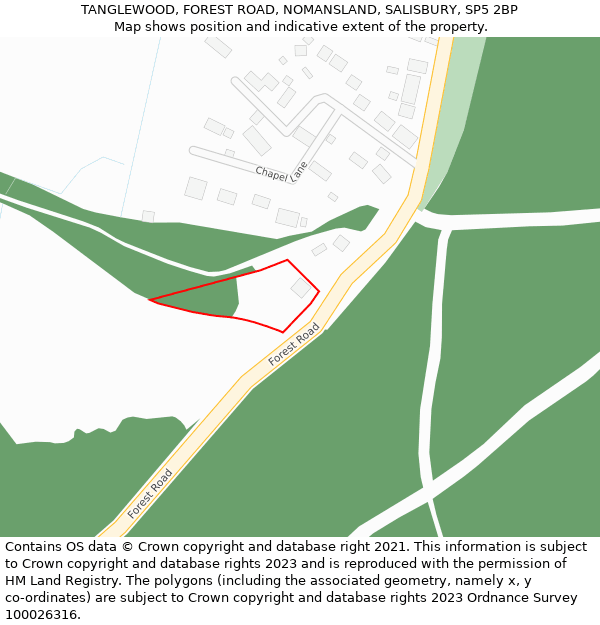 TANGLEWOOD, FOREST ROAD, NOMANSLAND, SALISBURY, SP5 2BP: Location map and indicative extent of plot