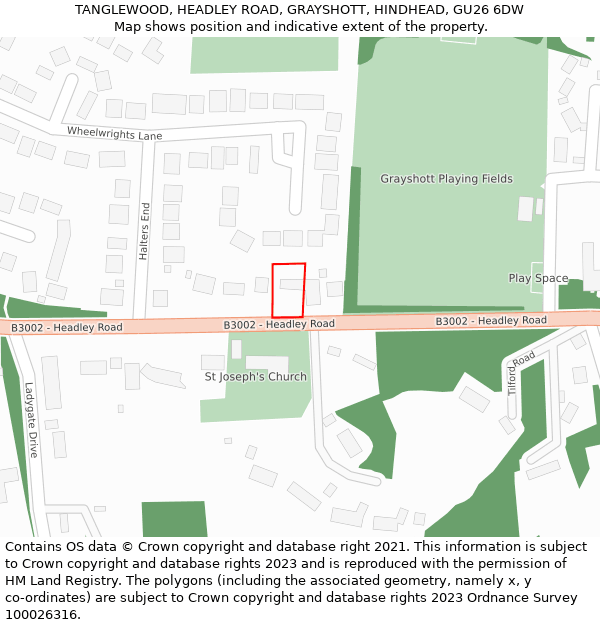 TANGLEWOOD, HEADLEY ROAD, GRAYSHOTT, HINDHEAD, GU26 6DW: Location map and indicative extent of plot