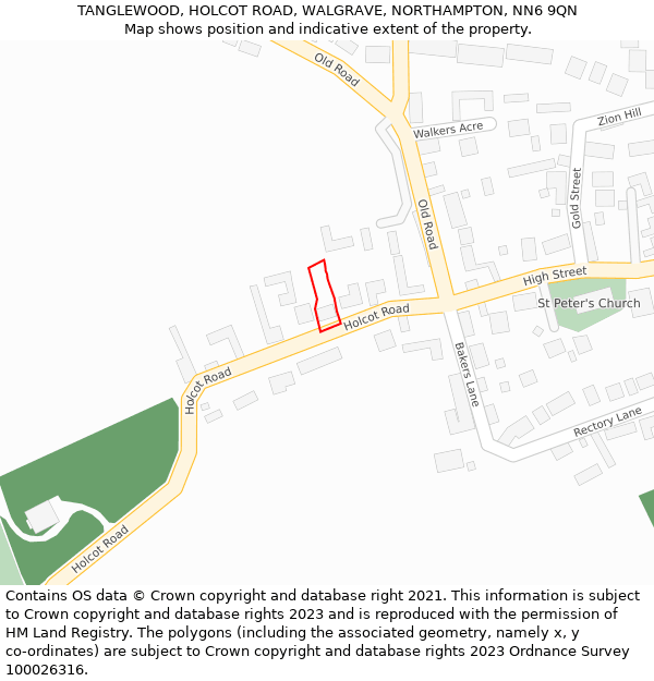 TANGLEWOOD, HOLCOT ROAD, WALGRAVE, NORTHAMPTON, NN6 9QN: Location map and indicative extent of plot