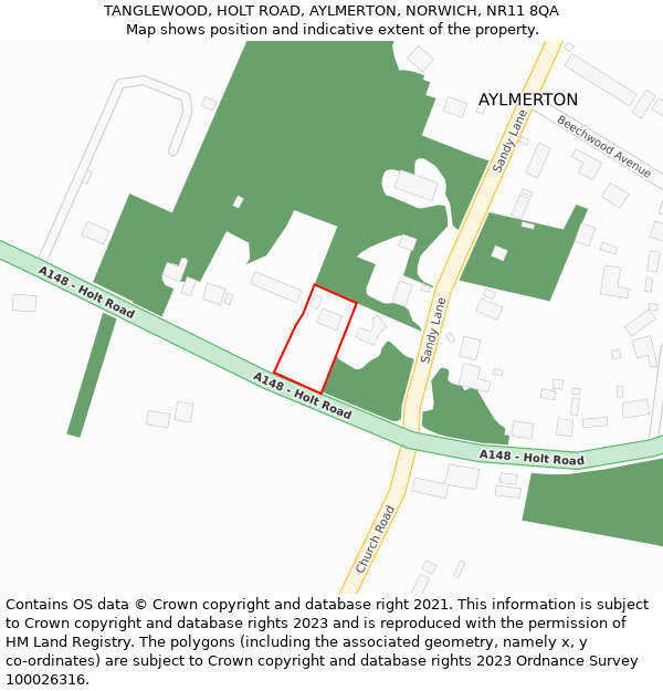 TANGLEWOOD, HOLT ROAD, AYLMERTON, NORWICH, NR11 8QA: Location map and indicative extent of plot