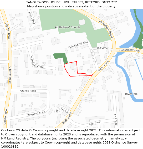 TANGLEWOOD HOUSE, HIGH STREET, RETFORD, DN22 7TY: Location map and indicative extent of plot