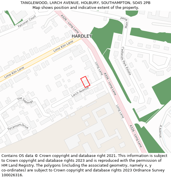 TANGLEWOOD, LARCH AVENUE, HOLBURY, SOUTHAMPTON, SO45 2PB: Location map and indicative extent of plot