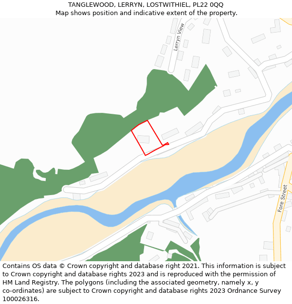 TANGLEWOOD, LERRYN, LOSTWITHIEL, PL22 0QQ: Location map and indicative extent of plot