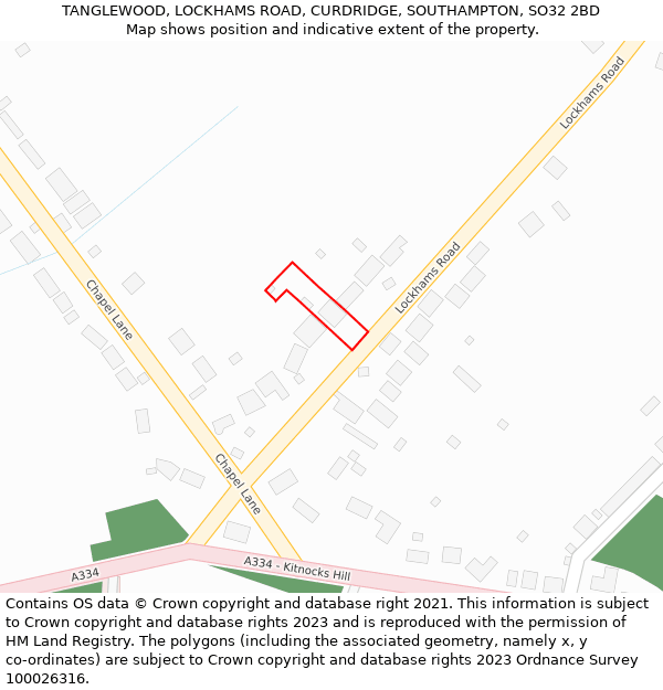 TANGLEWOOD, LOCKHAMS ROAD, CURDRIDGE, SOUTHAMPTON, SO32 2BD: Location map and indicative extent of plot