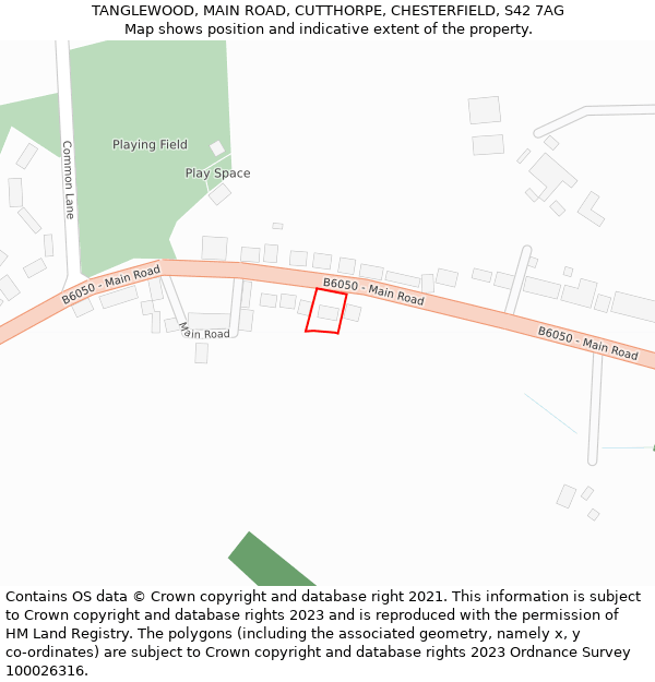 TANGLEWOOD, MAIN ROAD, CUTTHORPE, CHESTERFIELD, S42 7AG: Location map and indicative extent of plot