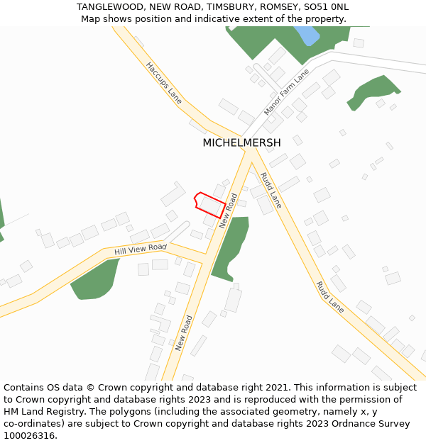 TANGLEWOOD, NEW ROAD, TIMSBURY, ROMSEY, SO51 0NL: Location map and indicative extent of plot