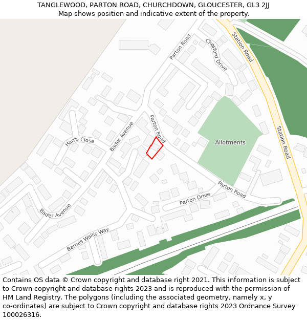 TANGLEWOOD, PARTON ROAD, CHURCHDOWN, GLOUCESTER, GL3 2JJ: Location map and indicative extent of plot