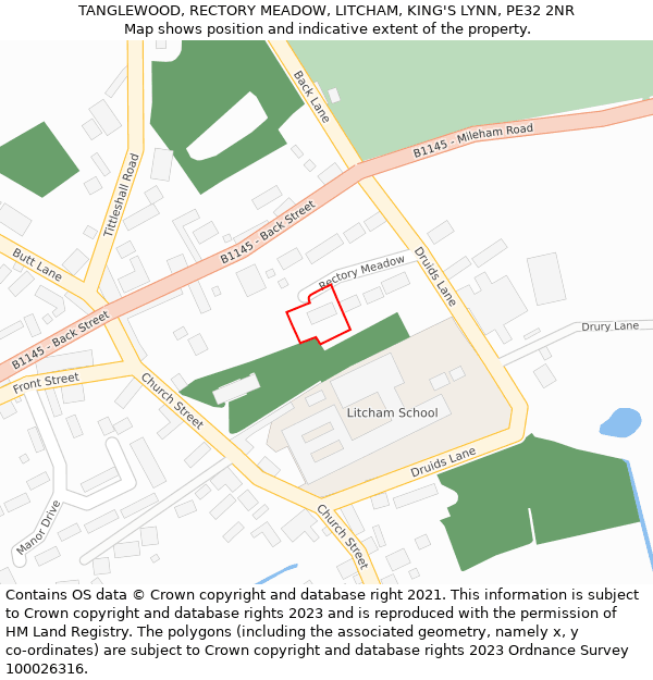 TANGLEWOOD, RECTORY MEADOW, LITCHAM, KING'S LYNN, PE32 2NR: Location map and indicative extent of plot
