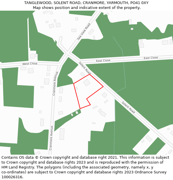 TANGLEWOOD, SOLENT ROAD, CRANMORE, YARMOUTH, PO41 0XY: Location map and indicative extent of plot
