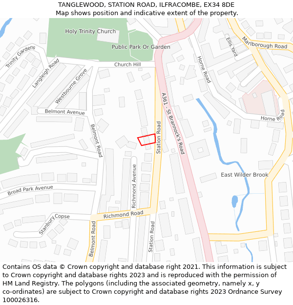 TANGLEWOOD, STATION ROAD, ILFRACOMBE, EX34 8DE: Location map and indicative extent of plot