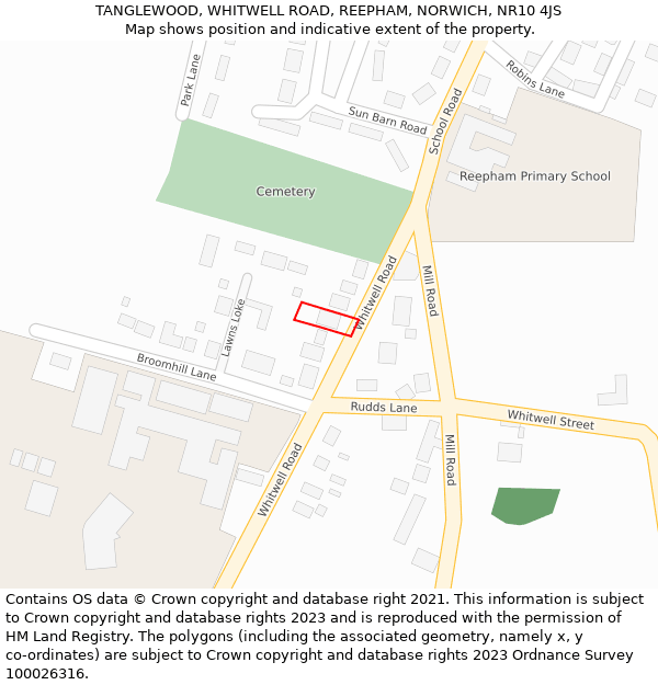 TANGLEWOOD, WHITWELL ROAD, REEPHAM, NORWICH, NR10 4JS: Location map and indicative extent of plot