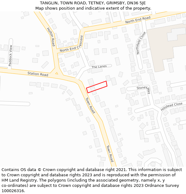 TANGLIN, TOWN ROAD, TETNEY, GRIMSBY, DN36 5JE: Location map and indicative extent of plot