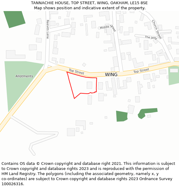 TANNACHIE HOUSE, TOP STREET, WING, OAKHAM, LE15 8SE: Location map and indicative extent of plot