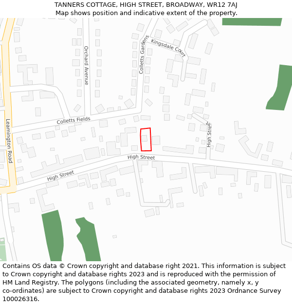 TANNERS COTTAGE, HIGH STREET, BROADWAY, WR12 7AJ: Location map and indicative extent of plot