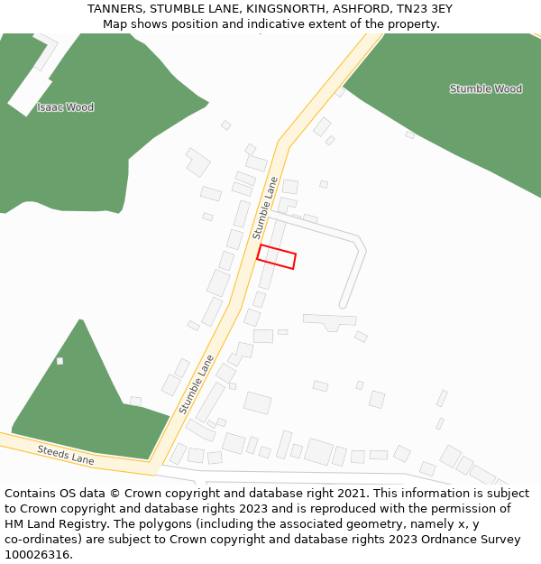 TANNERS, STUMBLE LANE, KINGSNORTH, ASHFORD, TN23 3EY: Location map and indicative extent of plot