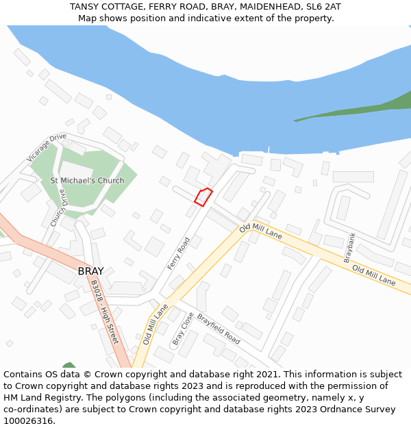 TANSY COTTAGE, FERRY ROAD, BRAY, MAIDENHEAD, SL6 2AT: Location map and indicative extent of plot