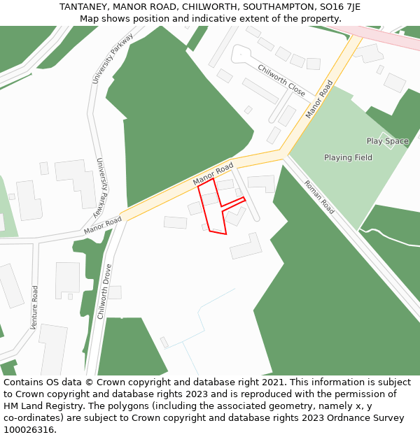 TANTANEY, MANOR ROAD, CHILWORTH, SOUTHAMPTON, SO16 7JE: Location map and indicative extent of plot