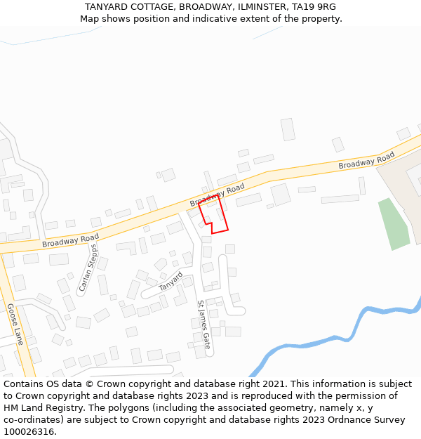 TANYARD COTTAGE, BROADWAY, ILMINSTER, TA19 9RG: Location map and indicative extent of plot