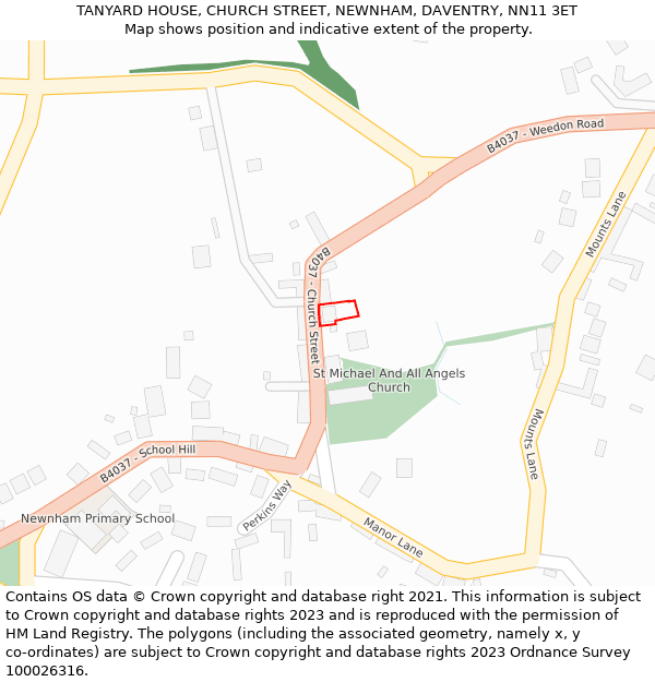 TANYARD HOUSE, CHURCH STREET, NEWNHAM, DAVENTRY, NN11 3ET: Location map and indicative extent of plot