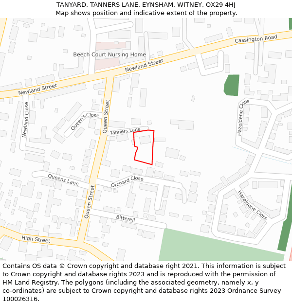 TANYARD, TANNERS LANE, EYNSHAM, WITNEY, OX29 4HJ: Location map and indicative extent of plot