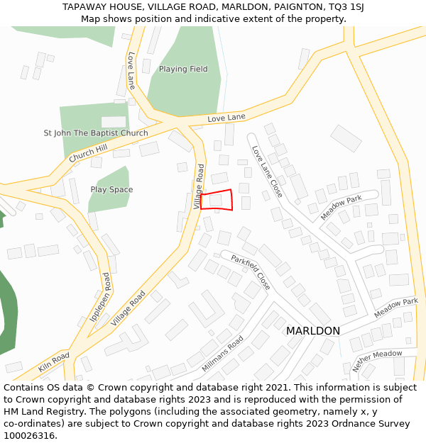 TAPAWAY HOUSE, VILLAGE ROAD, MARLDON, PAIGNTON, TQ3 1SJ: Location map and indicative extent of plot