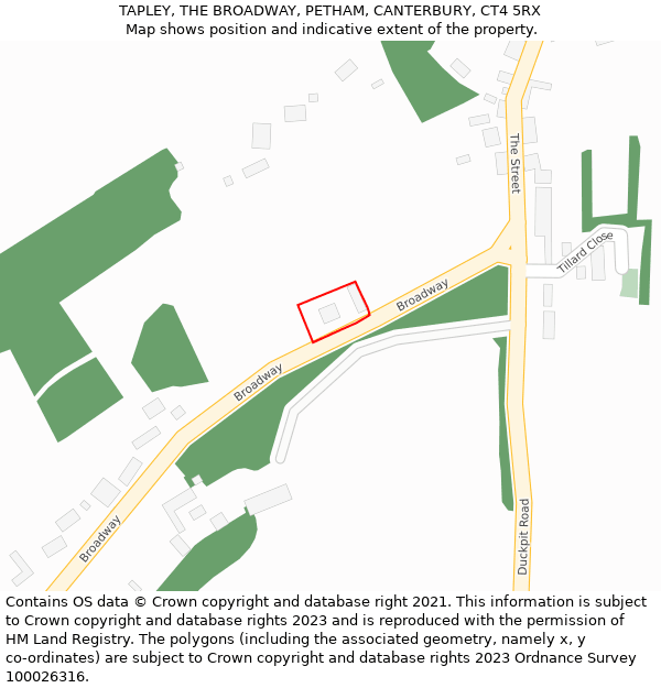 TAPLEY, THE BROADWAY, PETHAM, CANTERBURY, CT4 5RX: Location map and indicative extent of plot