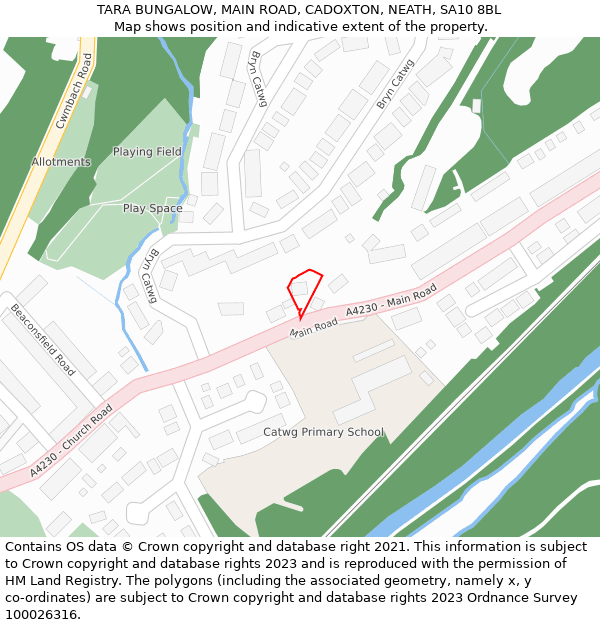 TARA BUNGALOW, MAIN ROAD, CADOXTON, NEATH, SA10 8BL: Location map and indicative extent of plot