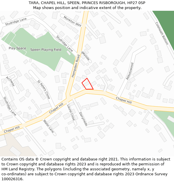 TARA, CHAPEL HILL, SPEEN, PRINCES RISBOROUGH, HP27 0SP: Location map and indicative extent of plot