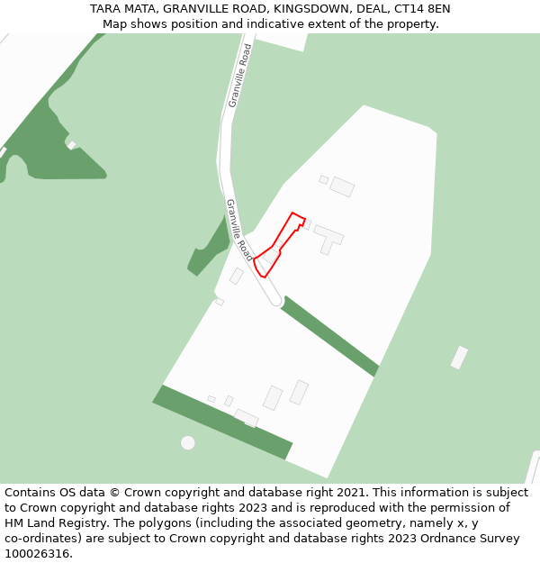 TARA MATA, GRANVILLE ROAD, KINGSDOWN, DEAL, CT14 8EN: Location map and indicative extent of plot