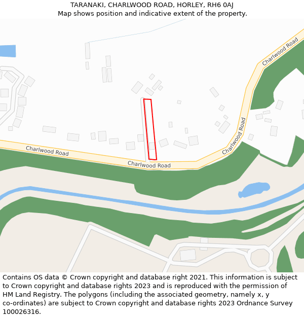 TARANAKI, CHARLWOOD ROAD, HORLEY, RH6 0AJ: Location map and indicative extent of plot