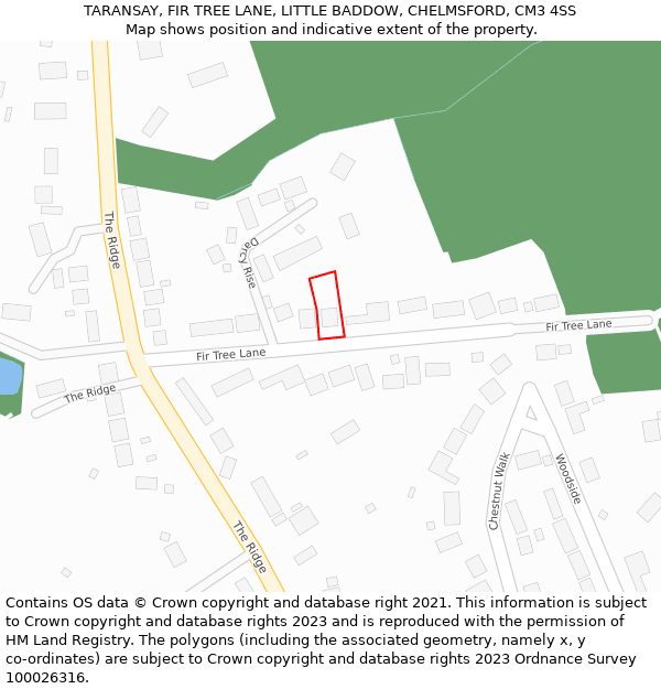 TARANSAY, FIR TREE LANE, LITTLE BADDOW, CHELMSFORD, CM3 4SS: Location map and indicative extent of plot